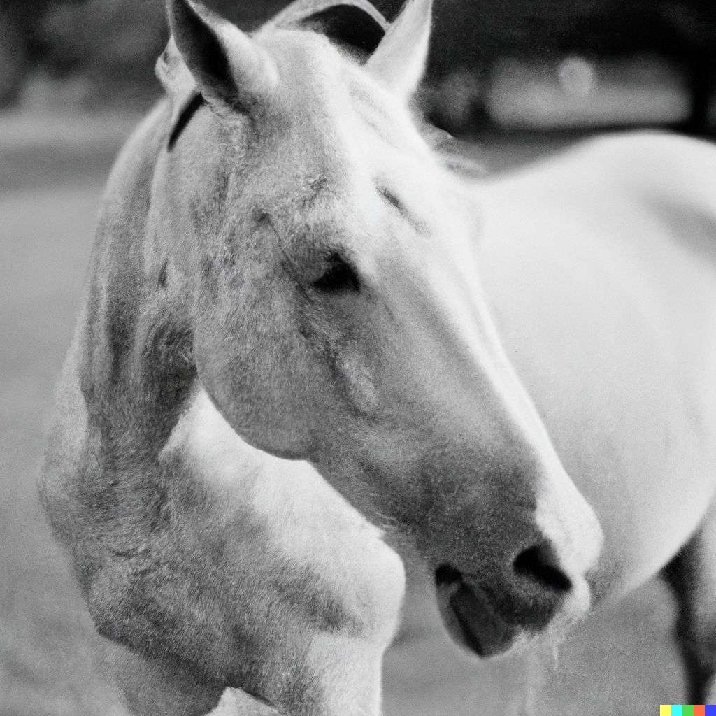 a horse, photograph taken on Ilford Delta 400 film